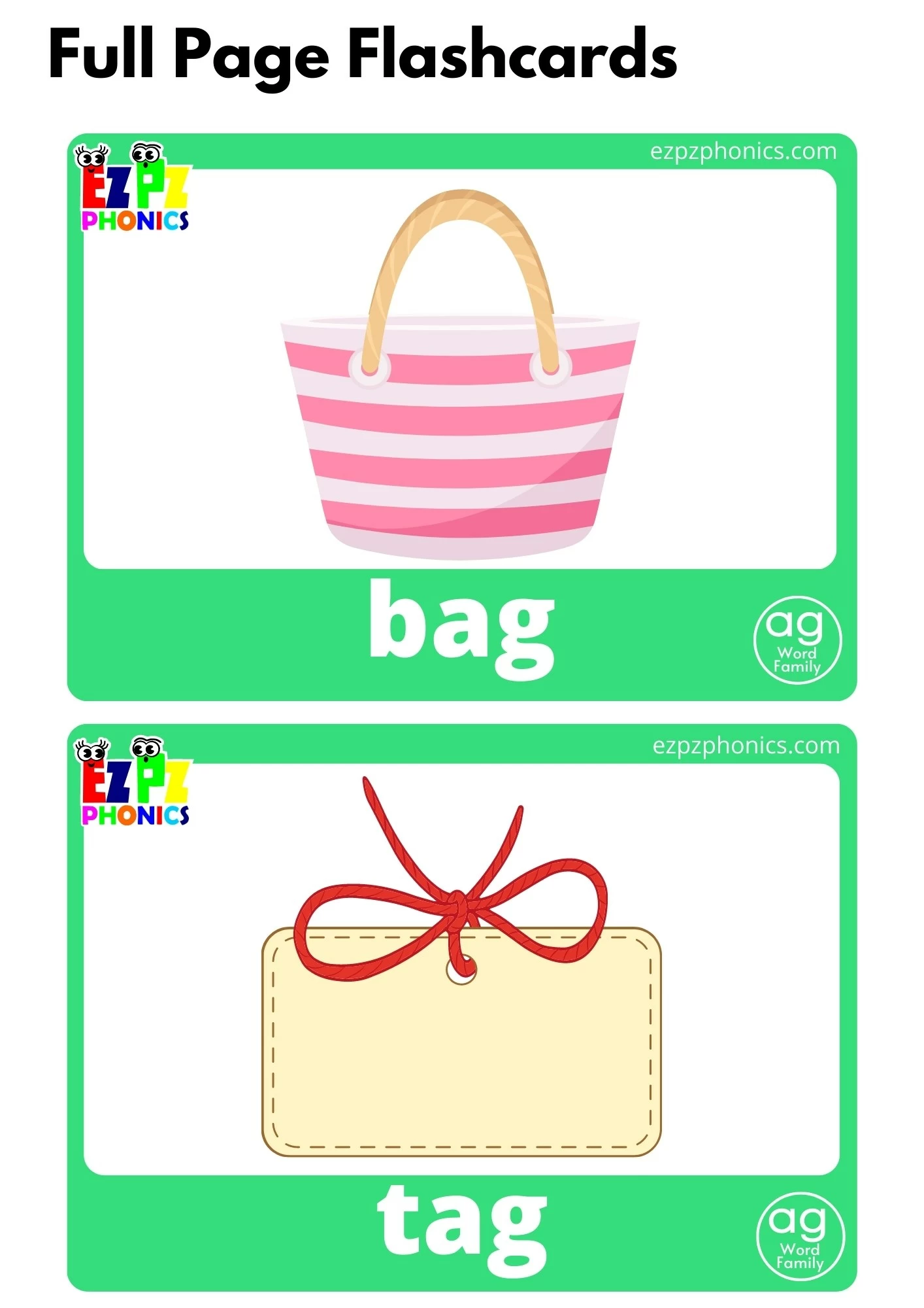 AG Word Family Full Page Flashcards With Words Free PDF Download or View Online Phonics Flashcards Pack Great for Homeschool and Kindergarten Students